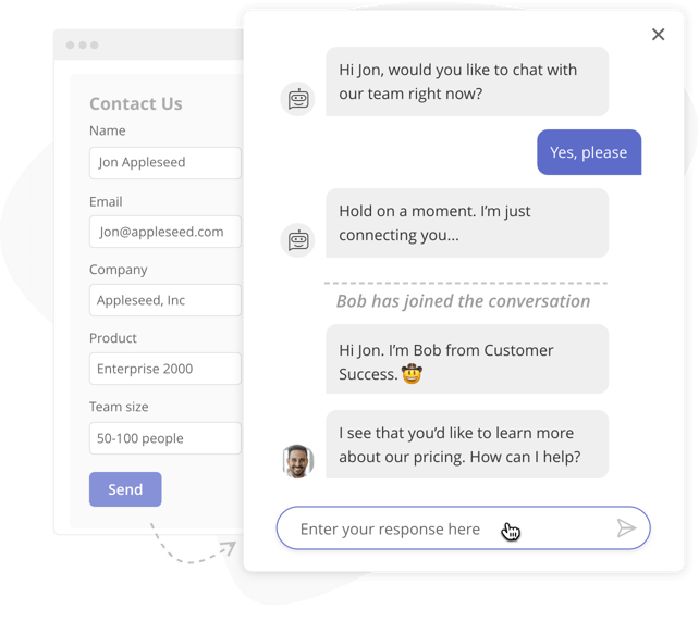 A live chat occurring after a webform is submitted.