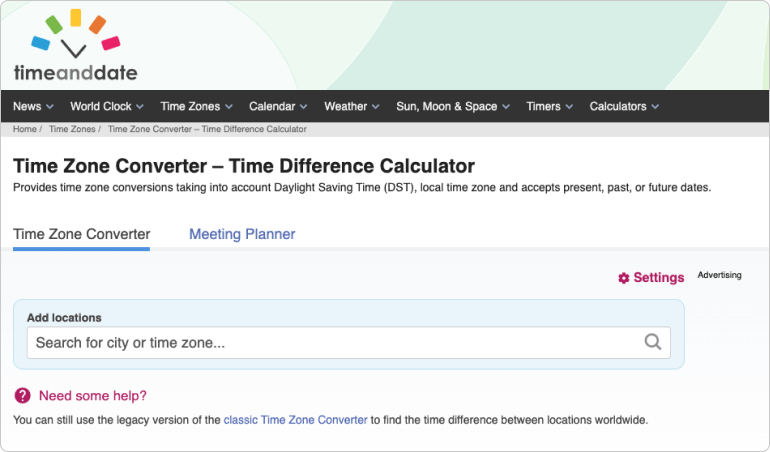 Time Zone Converter screengrab